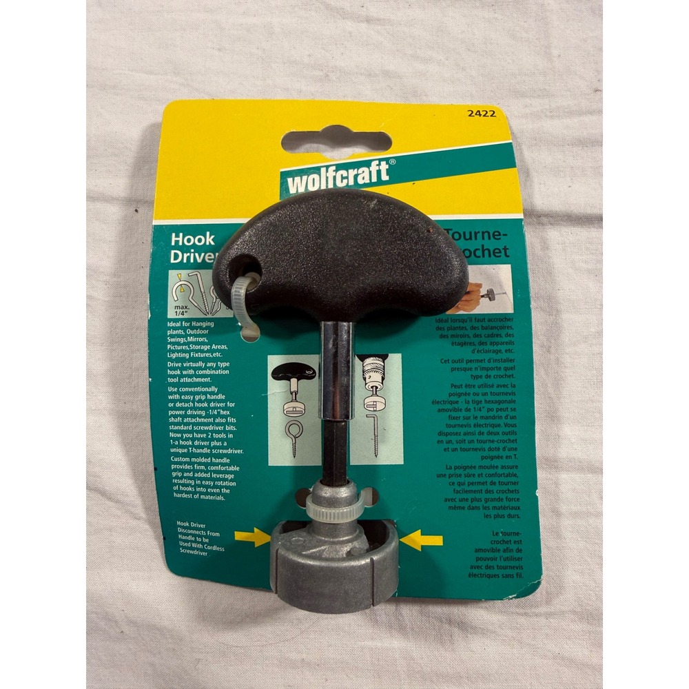 Wolfcraft Hook Driver Tool Black NEW T-Handle 1/4"‎ Hex Shaft 2422